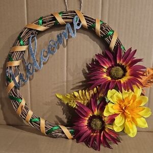 Floral Welcome Wreath with Purple and Yellow Flowers